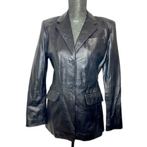 INC International Concepts Women’s Two Button Black Buttery Leather Blazer Sz 2